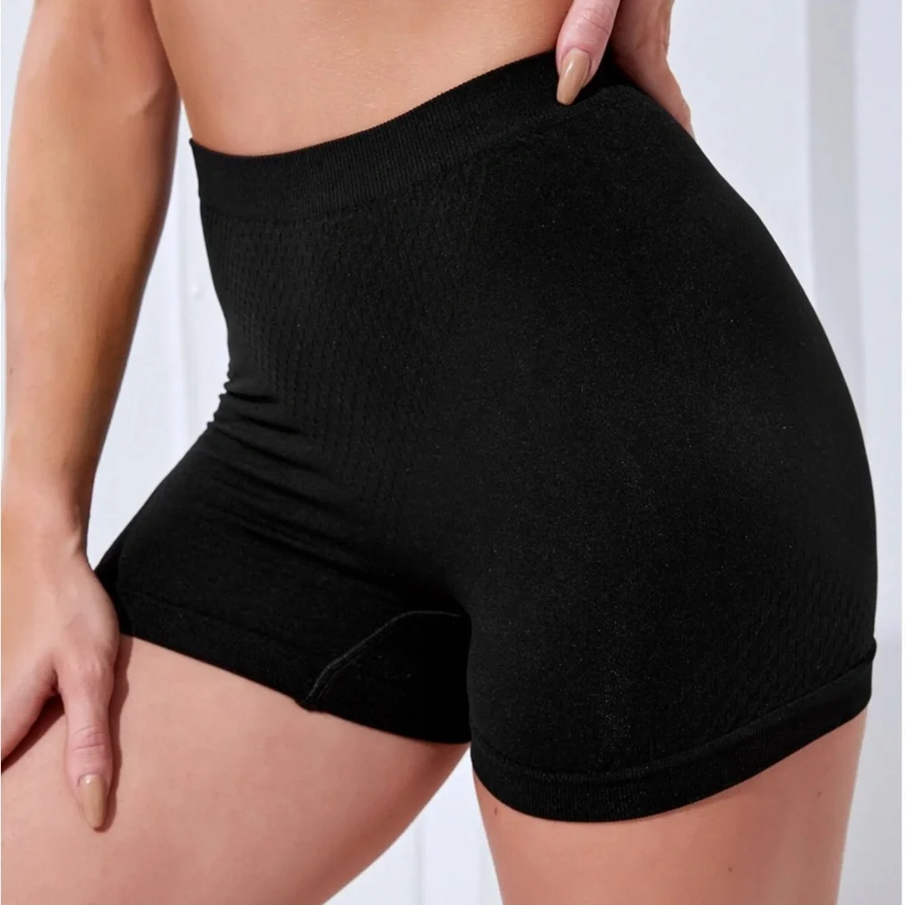 Black High Waist Sports Shorts - Picture 2 of 6